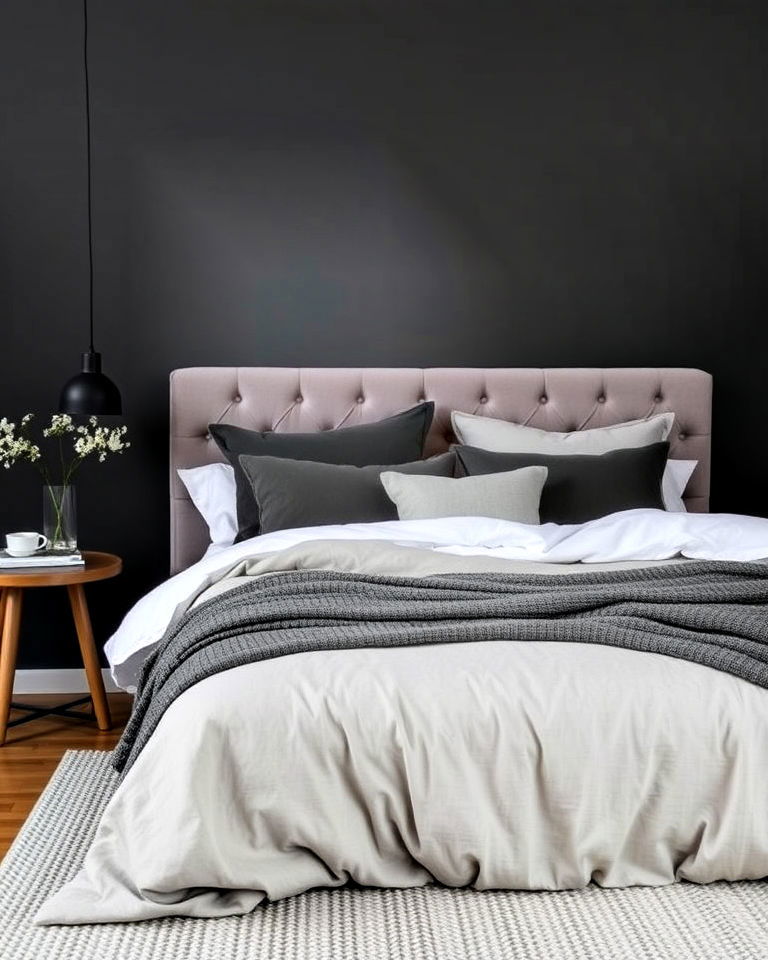 layer different shades of grey - 30 Dark Grey Bedroom Ideas