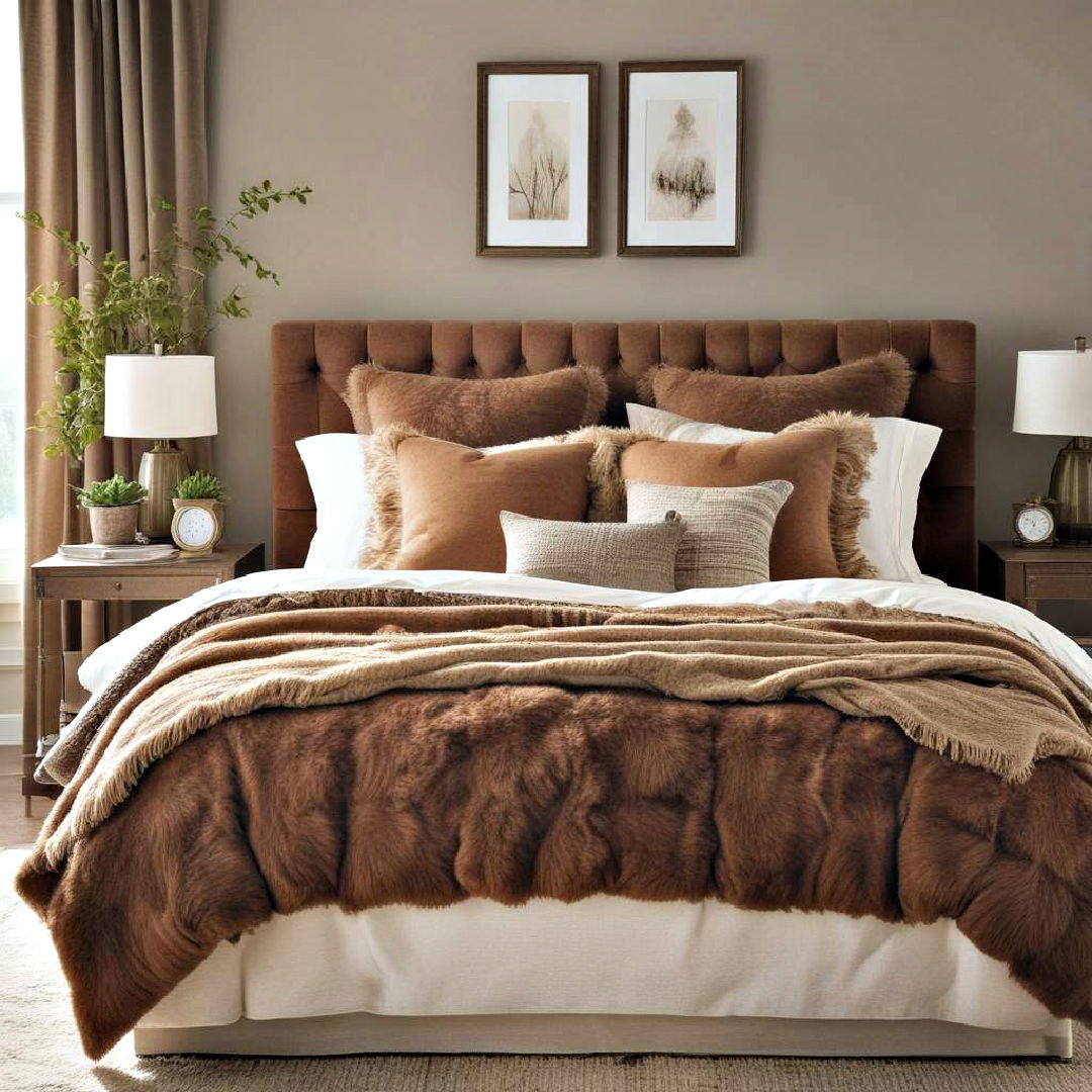 layered bedding for brown bedroom - 25 Brown Bedroom Ideas