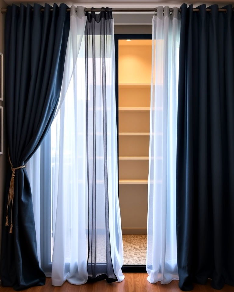 layered closet curtains for depth - 30 Closet Curtain Ideas