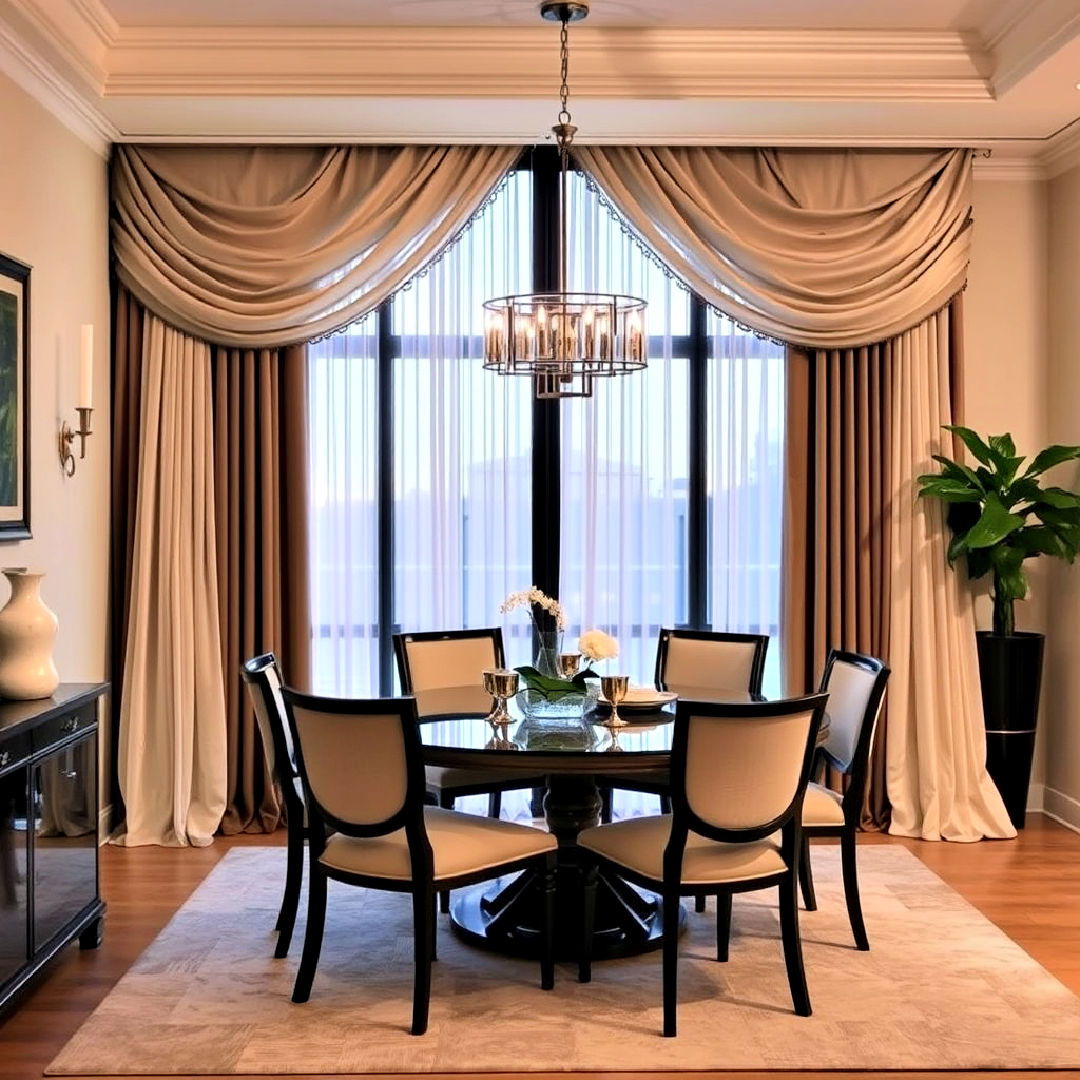 layered curtains to add depth - 40 Luxury Dining Room Ideas