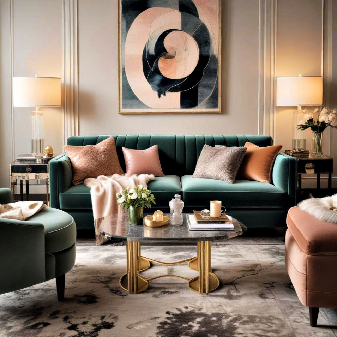 layered textiles for art deco living room - 25 Art Deco Living Room Ideas