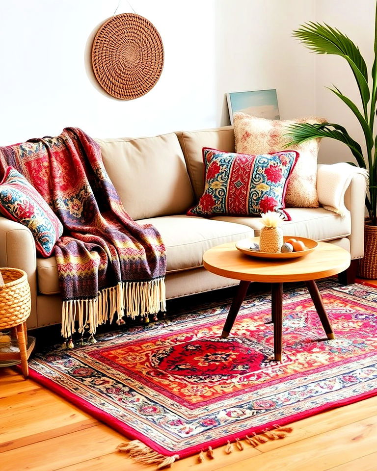 layered textiles for boho decor - 30 Boho Decor Ideas