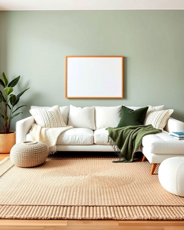 layered textures for white couch living room - 30 White Couch Living Room Ideas