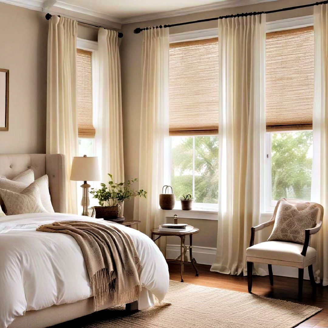 layered window treatment idea - 40 Cozy Bedroom Ideas