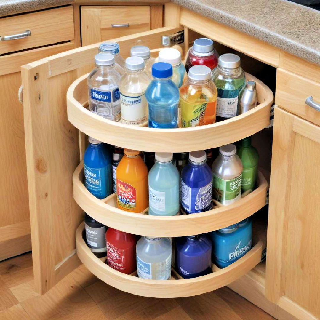 lazy susan for water bottle storage - 15 Water Bottle Storage Ideas