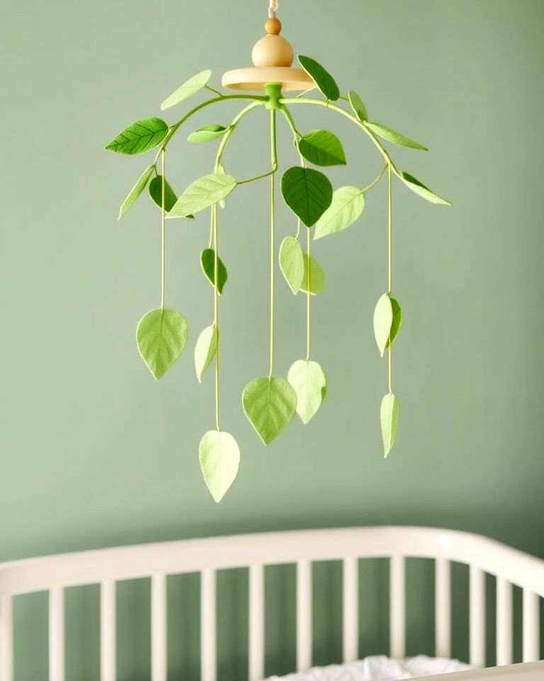 leafy mobile for green nursery - 25 Green Nursery Ideas