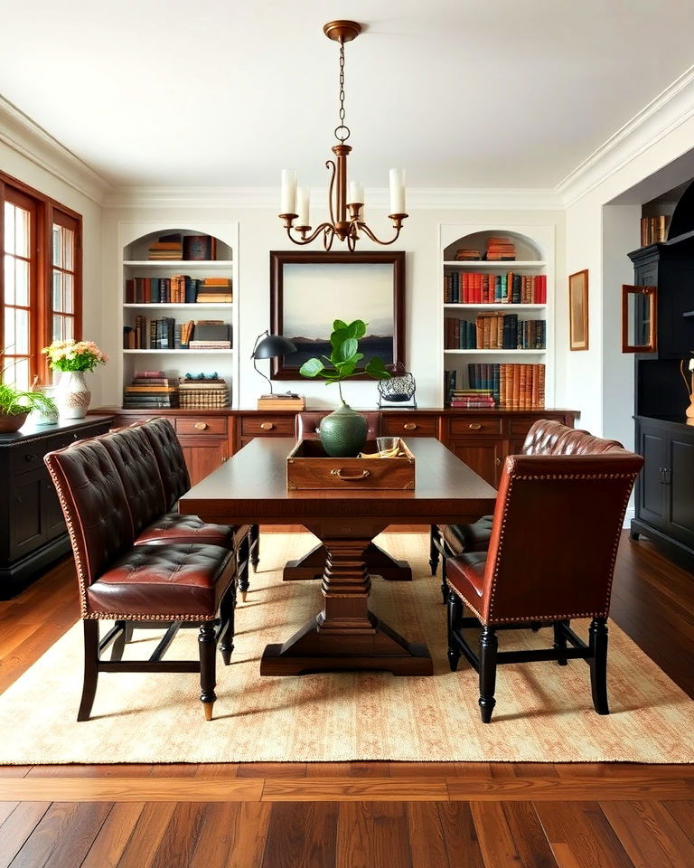leather accents for dark academia dining room - 20 Dark Academia Dining Room Ideas