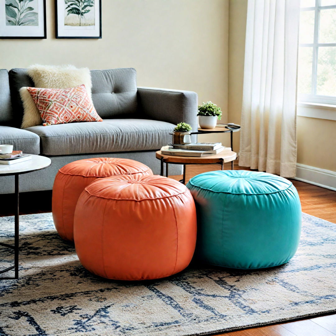 leather fabric functional poufs for preepy room - 30 Preppy Room Ideas