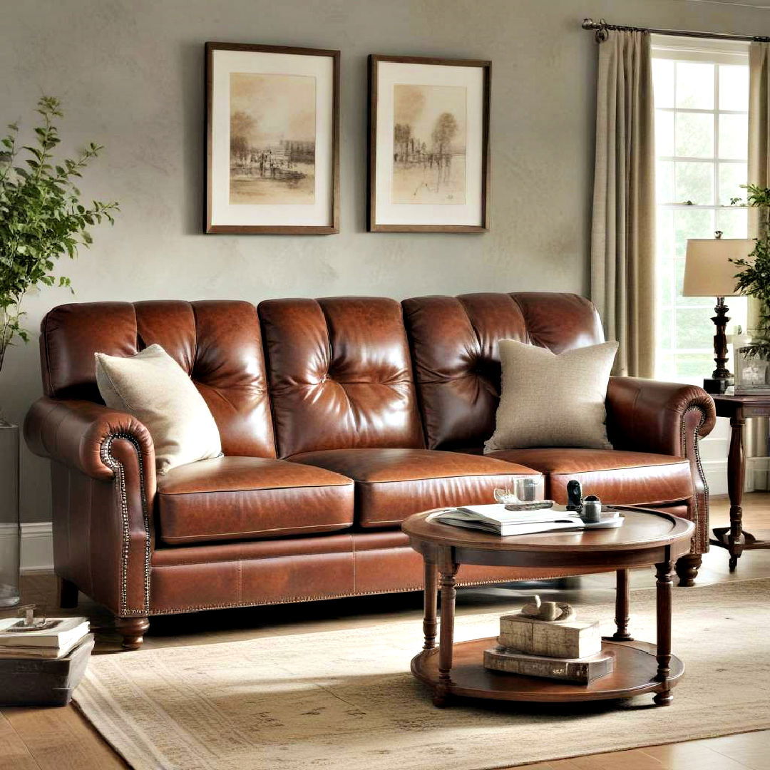 leather sofa to add classic look - 25 Traditional Living Room Ideas