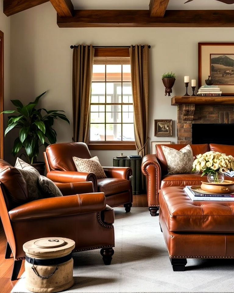 leather touches for joanna gaines living room - 25 Joanna Gaines Living Room Ideas