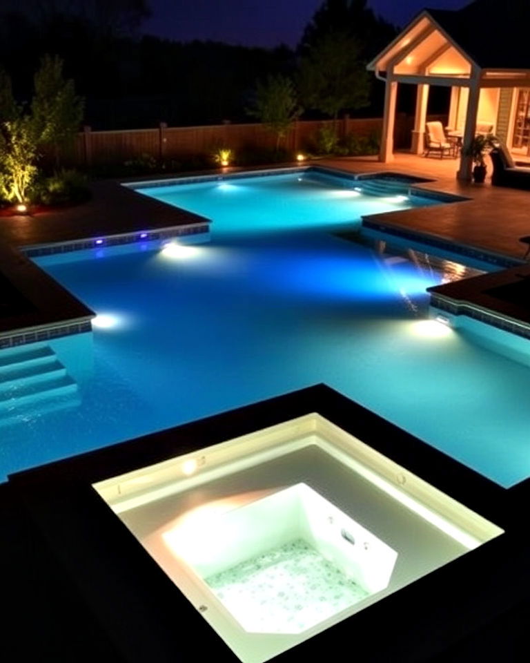 led lighting for rectangle pool with hot tub - 20 Rectangle Pool With Hot Tub