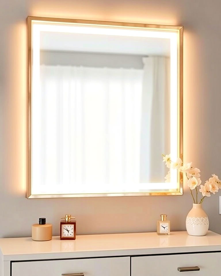 led lights framed mirror - 20 Mirror Over Dresser Ideas