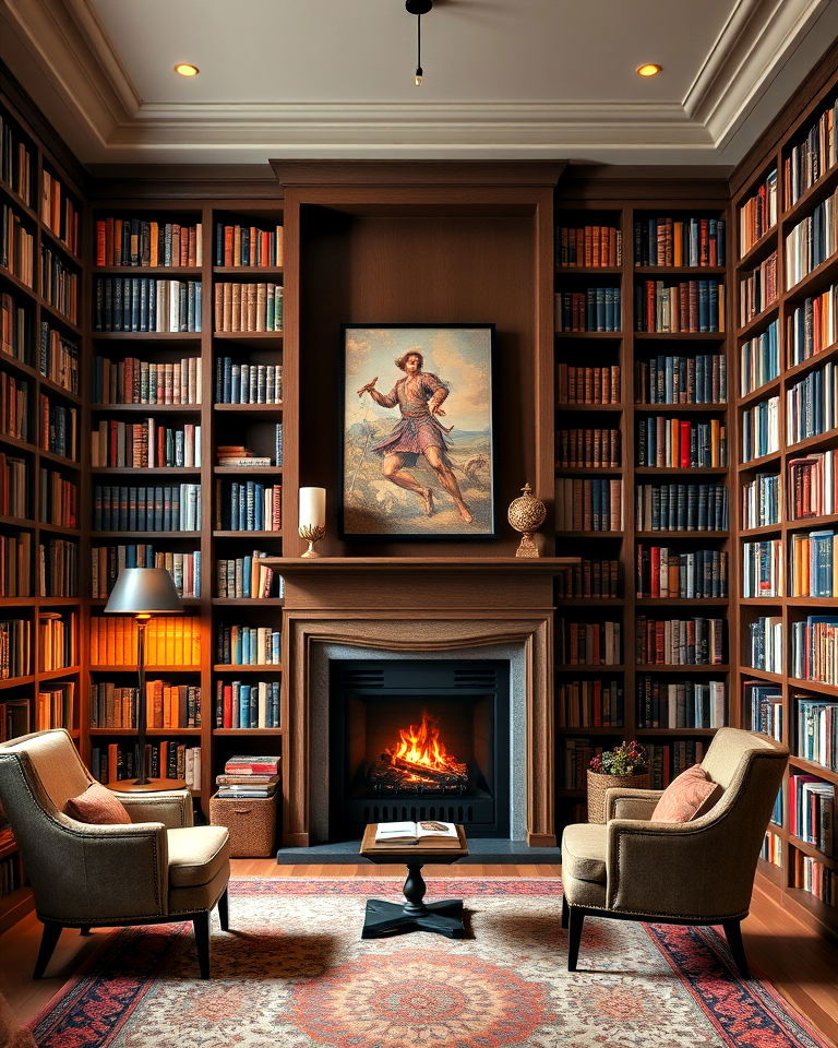library style office with built in fireplace - 15 Home Offices With Fireplaces
