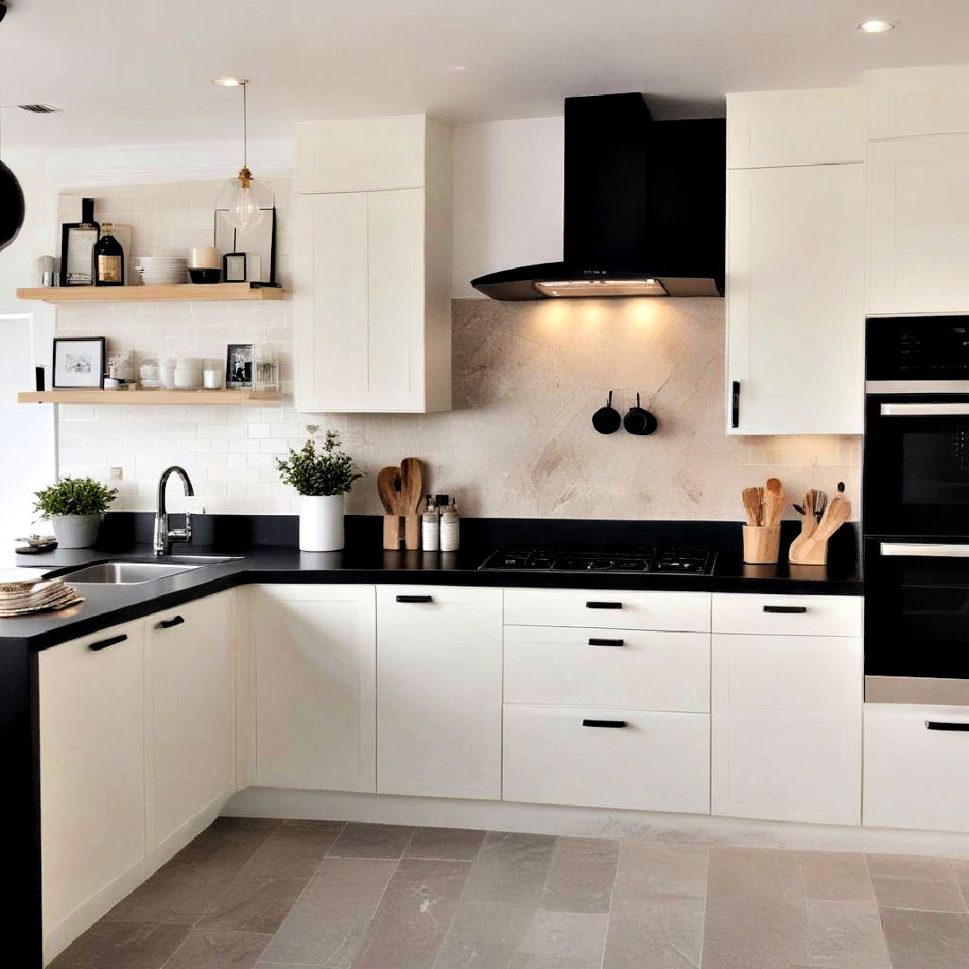 light and dark contrast for kitchen - 40 Black Kitchen Ideas