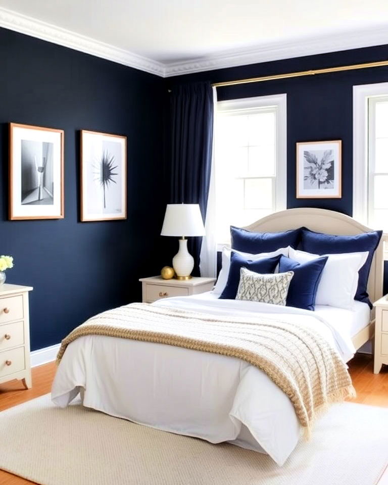 light and dark contrast to create moody effect - 15 Moody Blue Bedroom Ideas