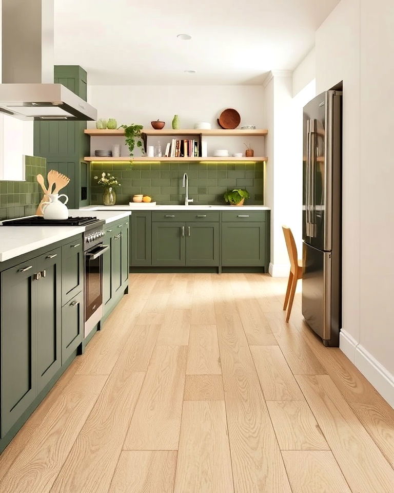 light birch flooring for earthy vibes - 20 Light Wood Floor Kitchen Ideas
