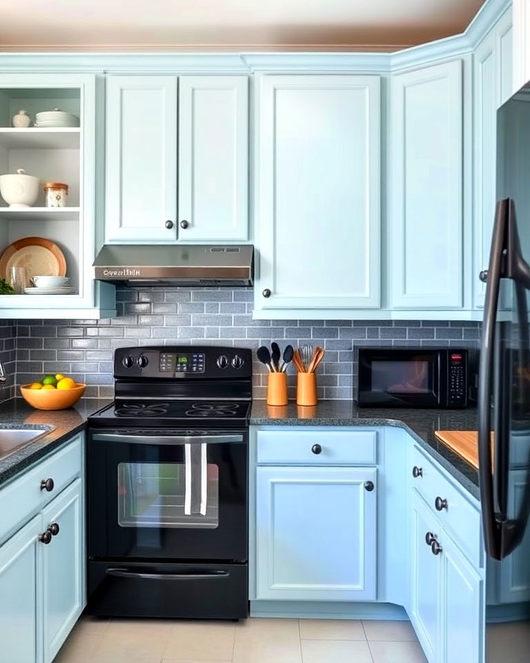 light blue cabinets with black appliances - 20 What Color Cabinets Go With Black Appliances
