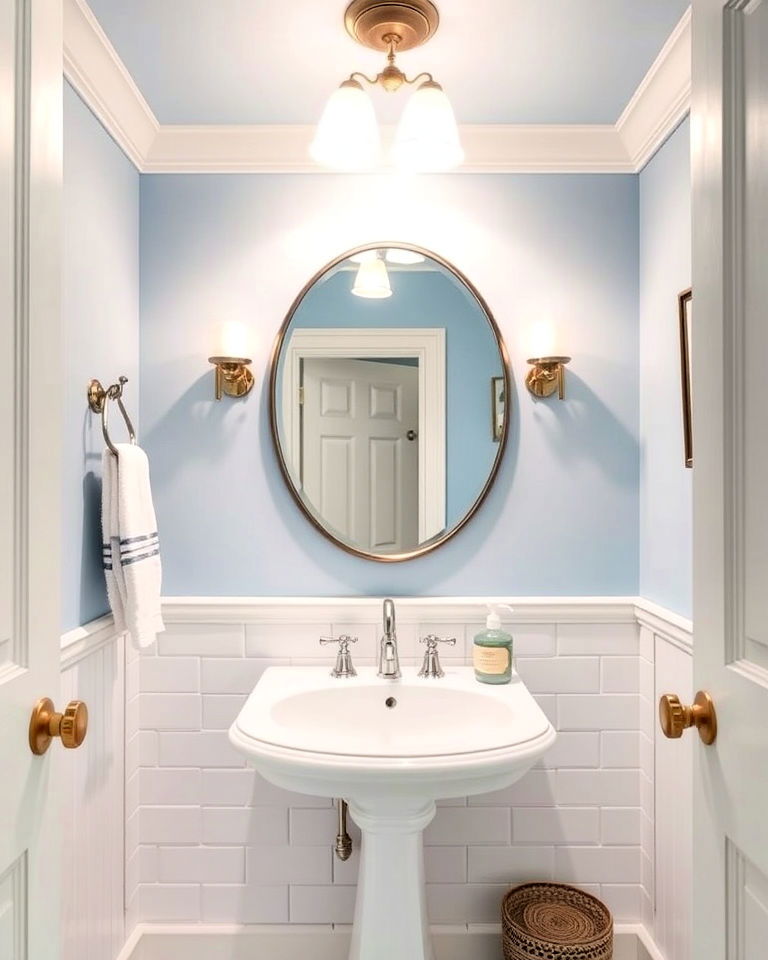 light blue ceiling accent for powder room - 20 Blue Powder Room Ideas