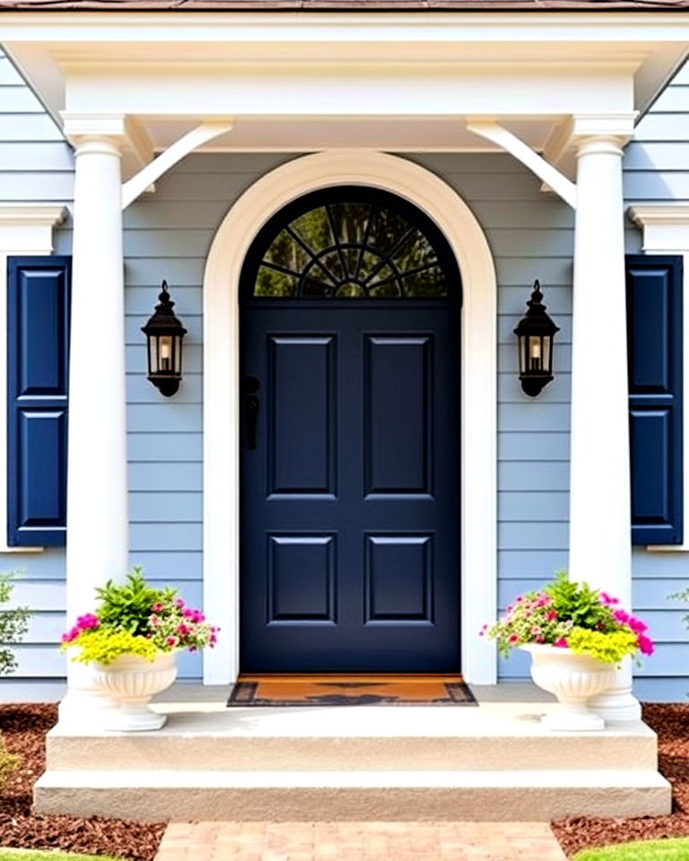 light blue exterior with a navy blue door - 25 Light Blue House Exterior Ideas