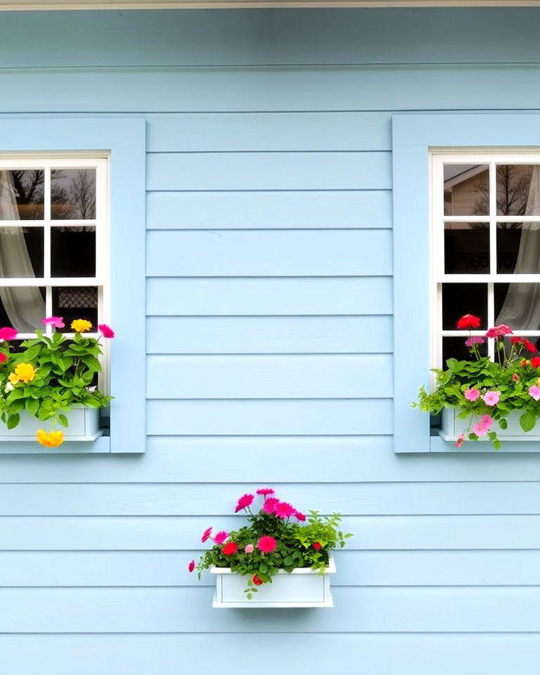 light blue exterior with flower boxes - 25 Light Blue House Exterior Ideas