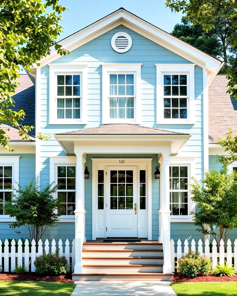 light blue exterior with white trim accents - 25 Light Blue House Exterior Ideas