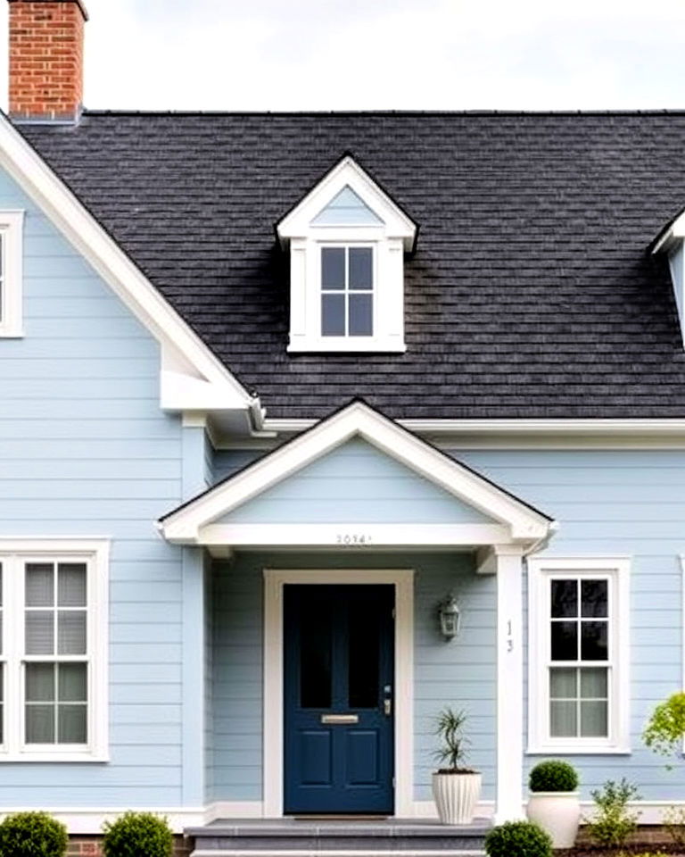 light blue house exterior with charcoal roof - 25 Light Blue House Exterior Ideas