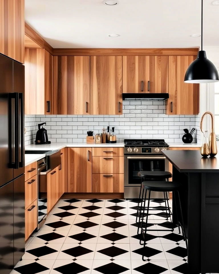 light brown kitchen cabinets with black accents - 25 Brown Kitchen Cabinets Ideas