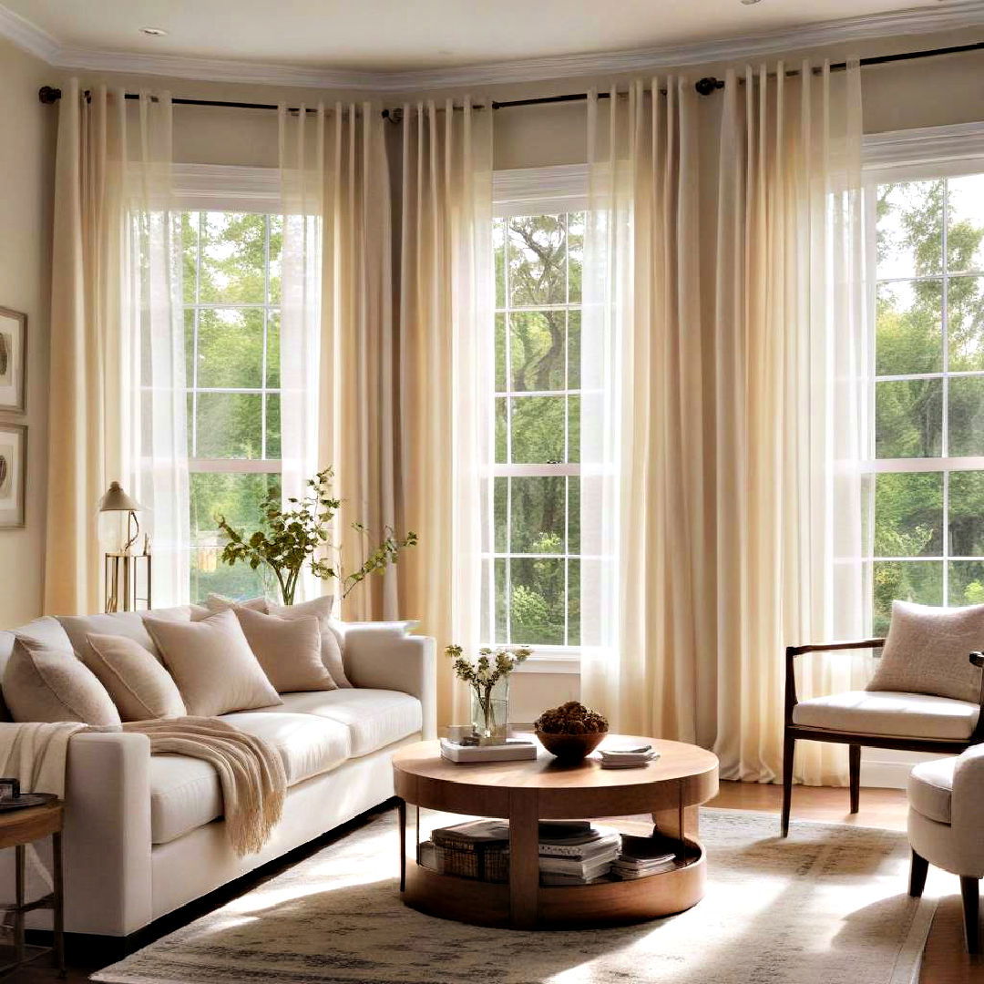 light colored curtains - 40 Neutral Living Room Ideas
