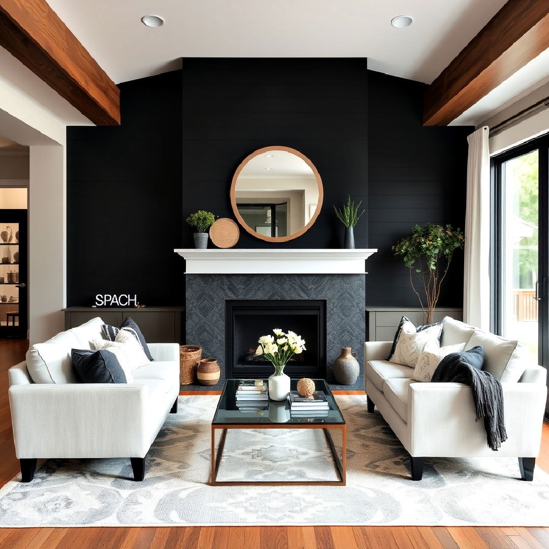light colored furniture for black shiplap fireplace - 40 Black Shiplap Fireplace Ideas