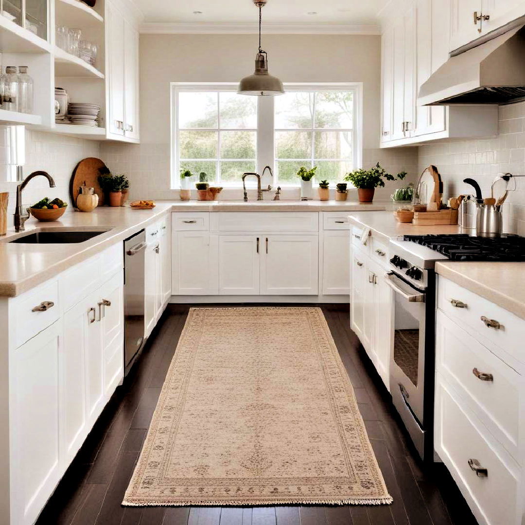 light colored rug with minimal patterns - 30 Small Galley Kitchen Ideas on a Budget