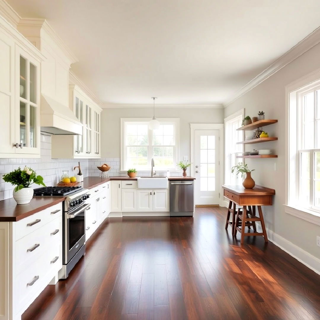 light colored walls design - 25 Kitchen With Dark Wood Floors
