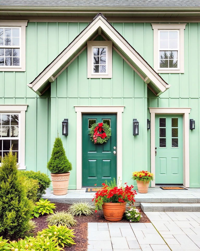 light gray accents for jade green farmhouse exterior - 25 Farmhouse Green Exterior Home Ideas