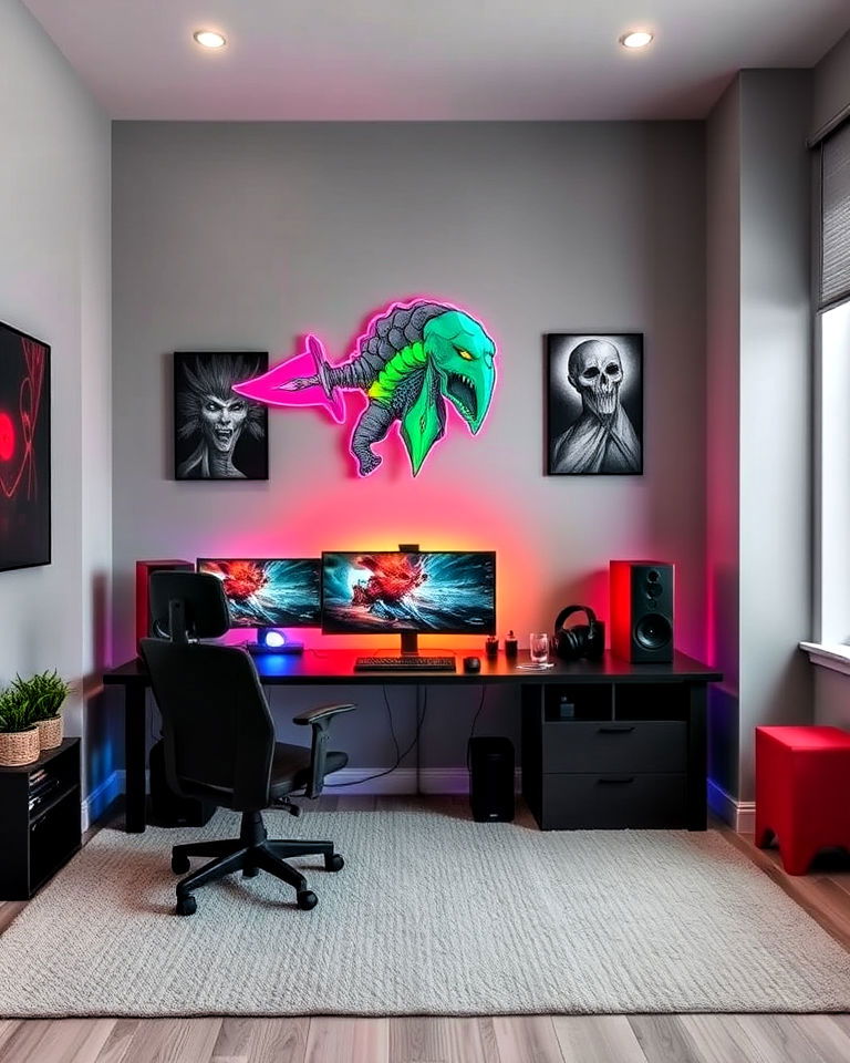 light gray game room with bold accents - 20 Game Room Paint Ideas