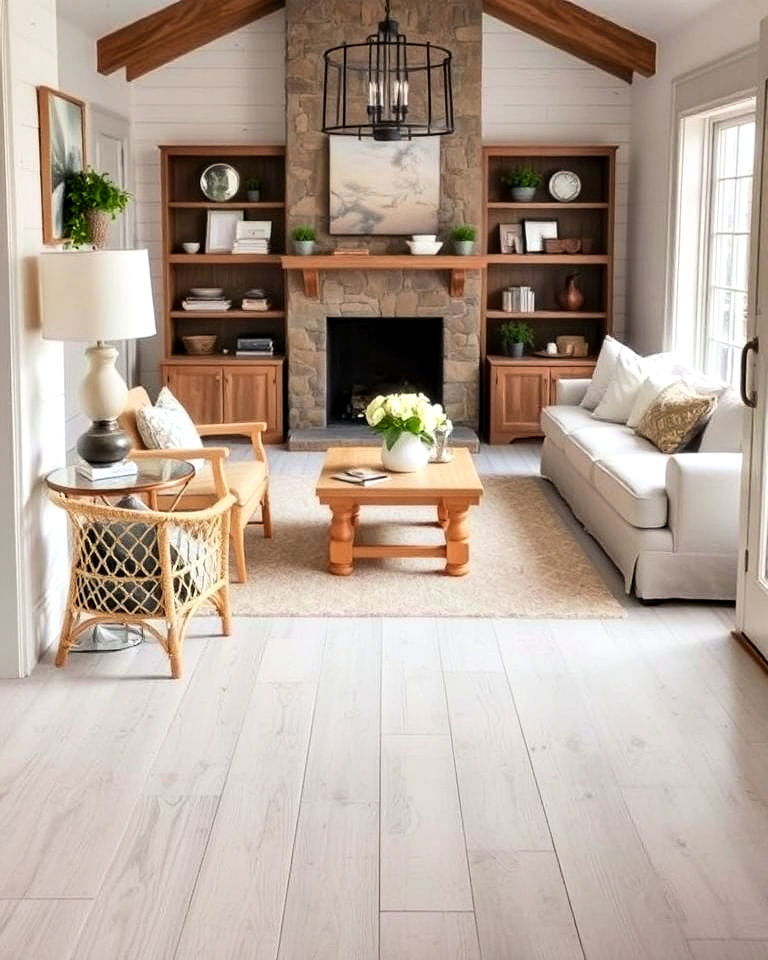 light gray wood floor for farmhouse interior - 40 Farmhouse Flooring Ideas