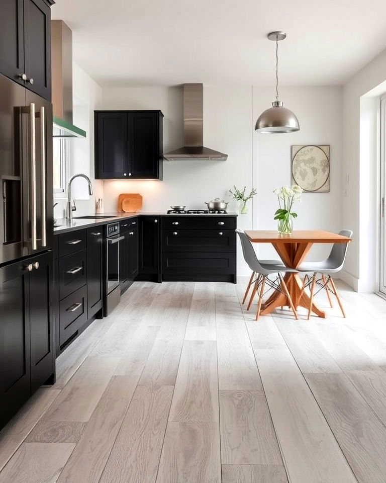 light grey washed floor kitchen floor - 20 Light Wood Floor Kitchen Ideas