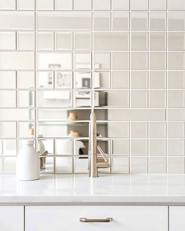 light grout for mirrored tiles - 30 Mirrored Backsplash Kitchen Ideas