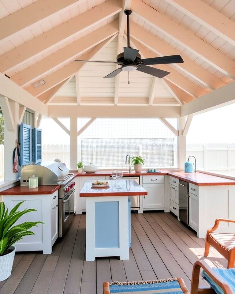 light kitchen with beach inspired gazebo - 20 Outdoor Kitchen with a Gazebo Ideas