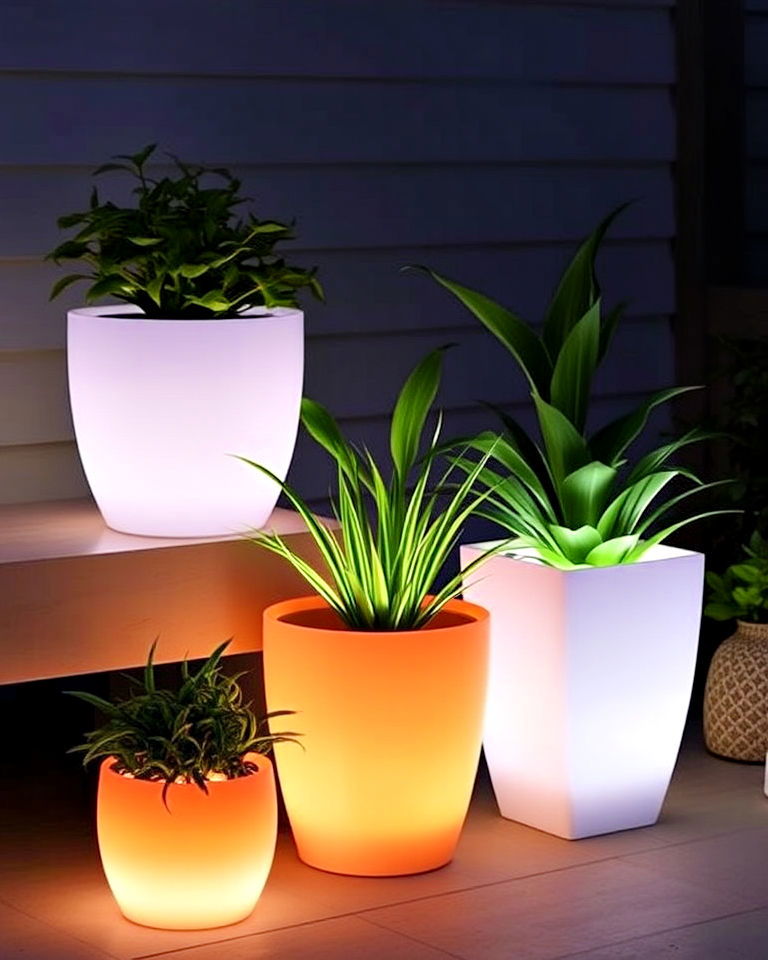 light up planters to add artistic touch - 40 Garden Lighting Ideas