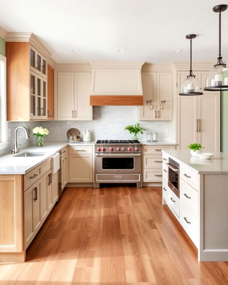 light walnut floor for transitional style kitchen - 20 Light Wood Floor Kitchen Ideas