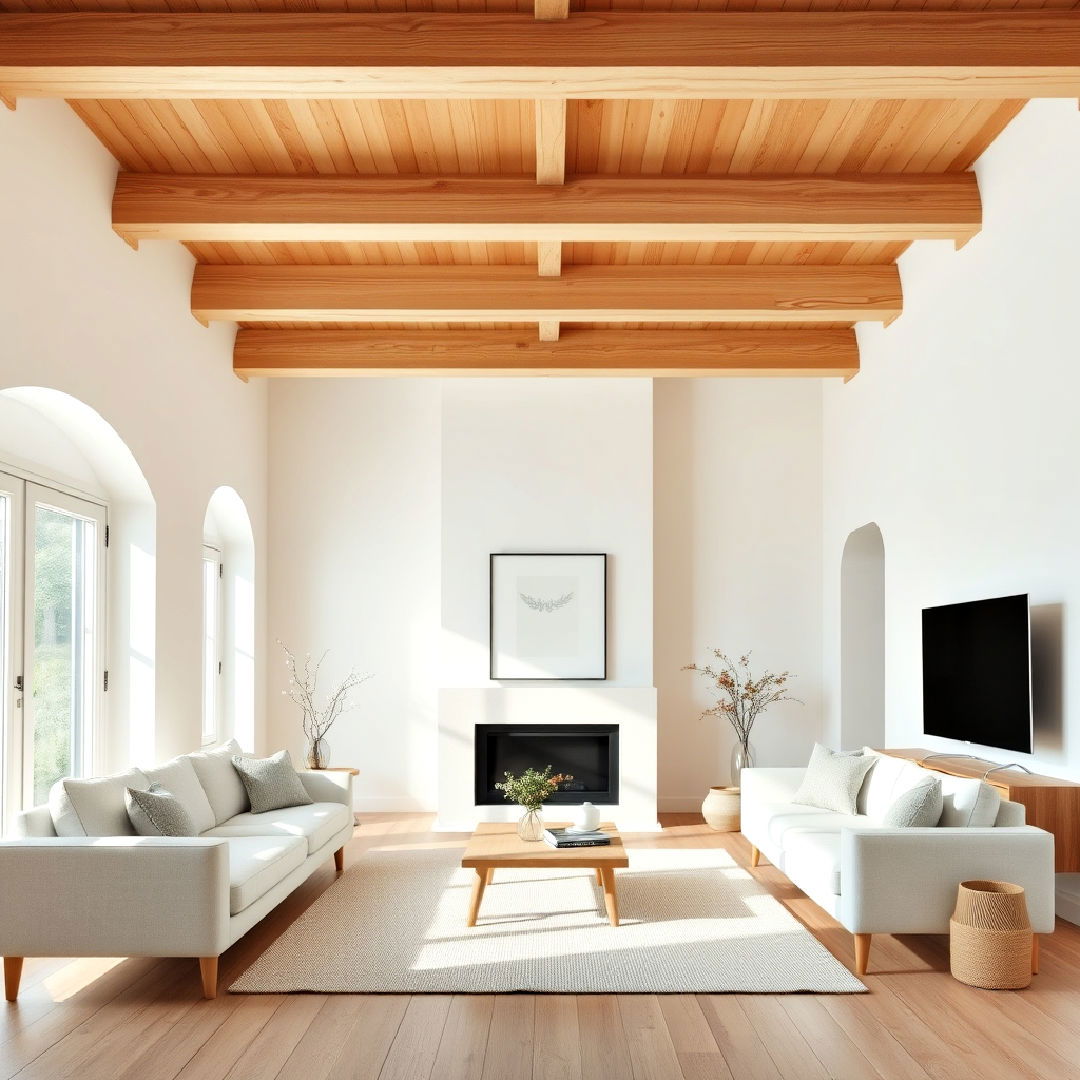 light wood beams for scandinavian style living room - 25 Exposed Beam Living Room Ideas