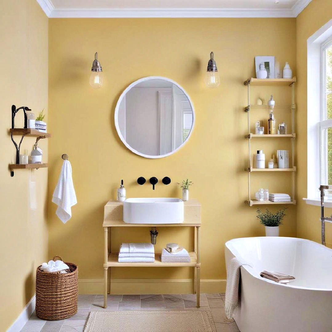 light yellow paint to add lively look - 40 Bathroom Paint Ideas
