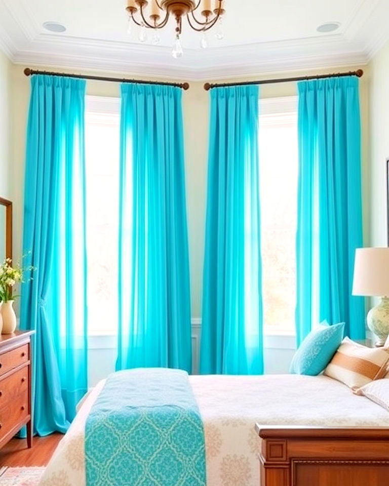 lightweight turquoise curtains - 15 Turquoise Bedroom Ideas