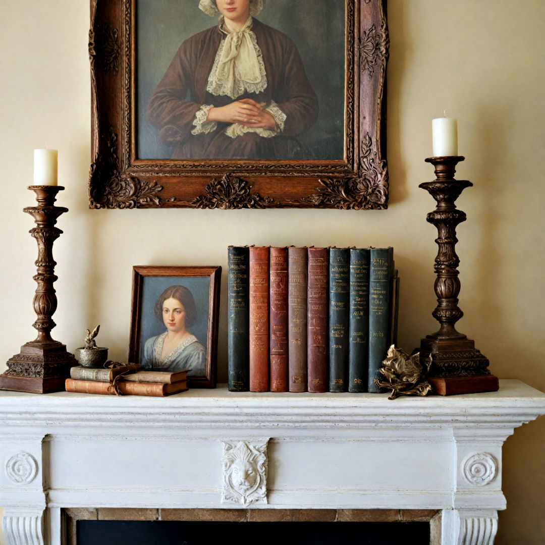 line your mantel with vintage books - 40 Mantel Decor Ideas