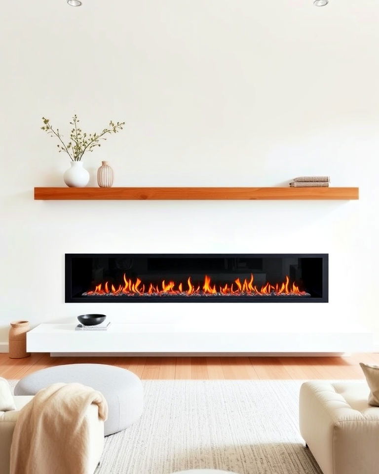 linear horizontal fireplace design - 20 Scandinavian Fireplace Ideas