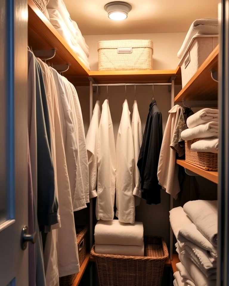 linen closet with light inside - 30 Linen Closet Organization Ideas