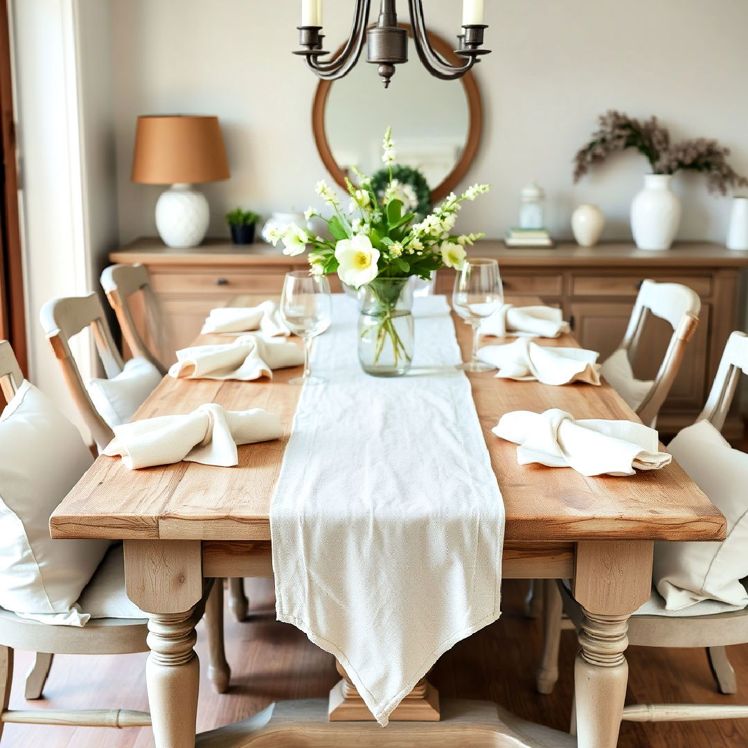 linen table runner and napkins for french country dining room - 40 French Country Dining Room Ideas