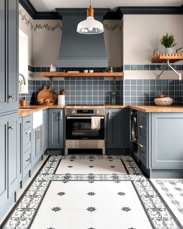 linoleum flooring with patterned borders - 20 Linoleum Kitchen Flooring Ideas