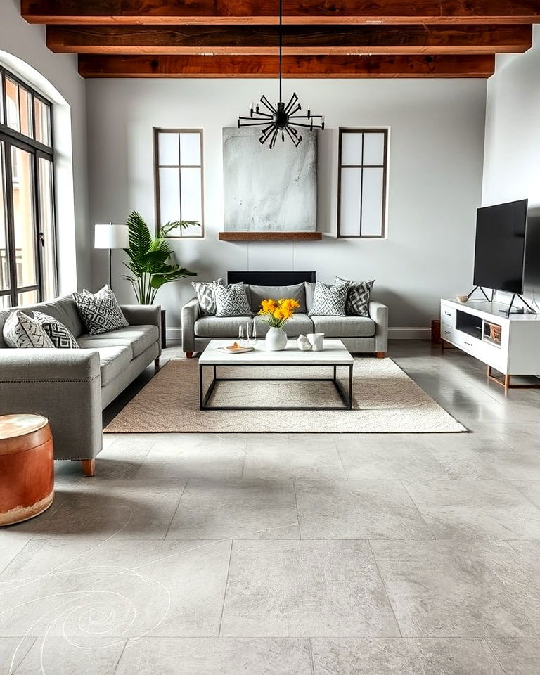 living room with acid etched concrete floor - 20 Concrete Floor Living Room Ideas