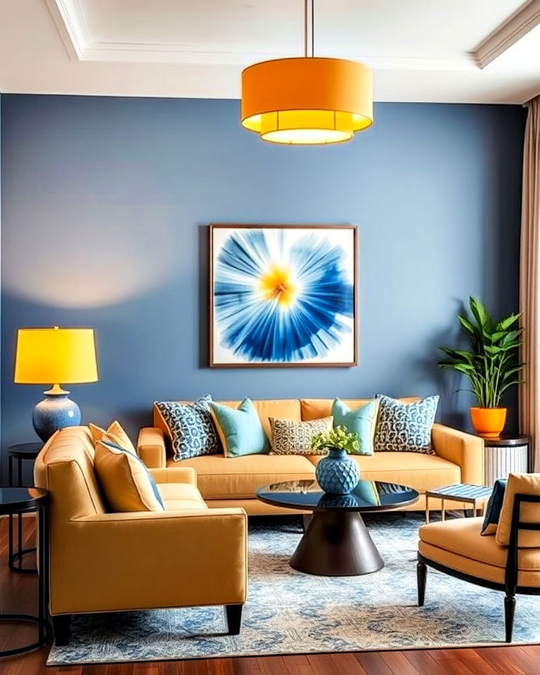 living room with blue and yellow lighting - 15 Yellow and Blue Living Room Ideas