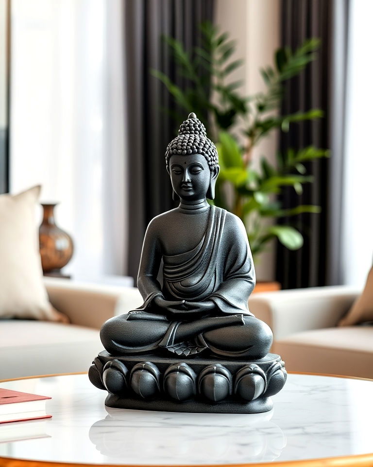 living room with buddha statue - 25 Asian Living Room Ideas